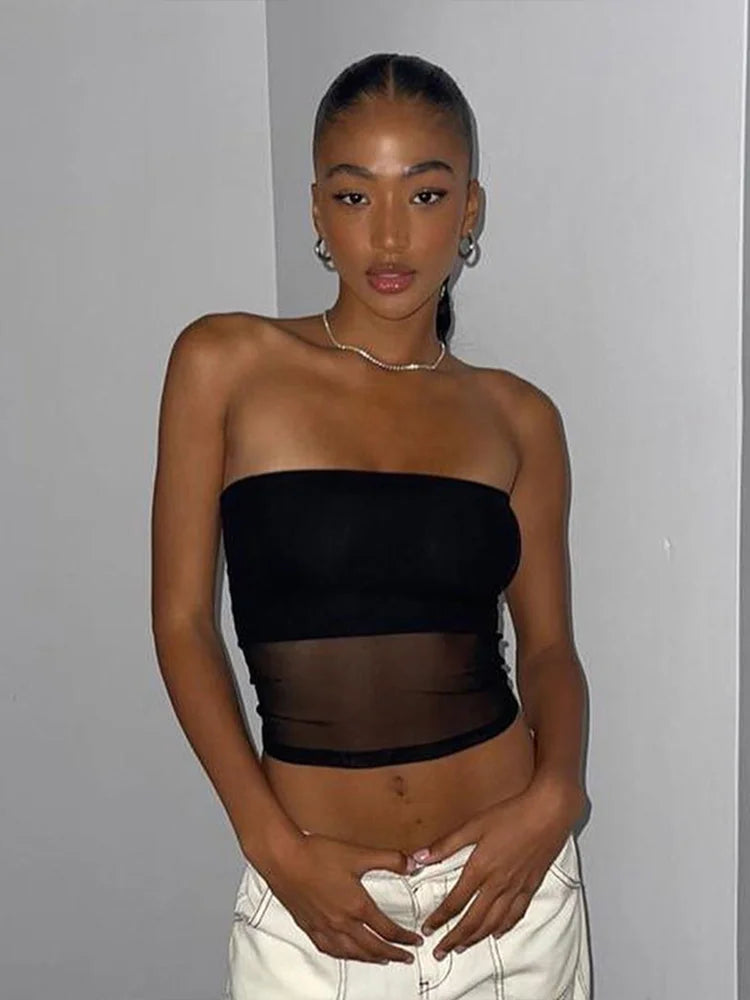 Top Corsé de Malla Negro Strapless