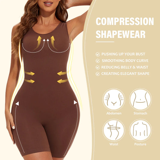 POKARLA Full Coverage Seamless Shaper Bodysuit with Wide Straps and Thigh Slimming Effect
