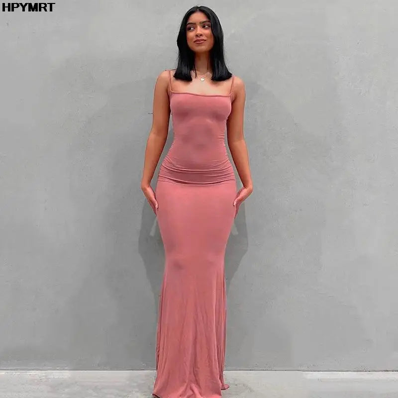 Vestido maxi satinado para mujer – sin mangas, espalda descubierta y estilo elegante  bodycon