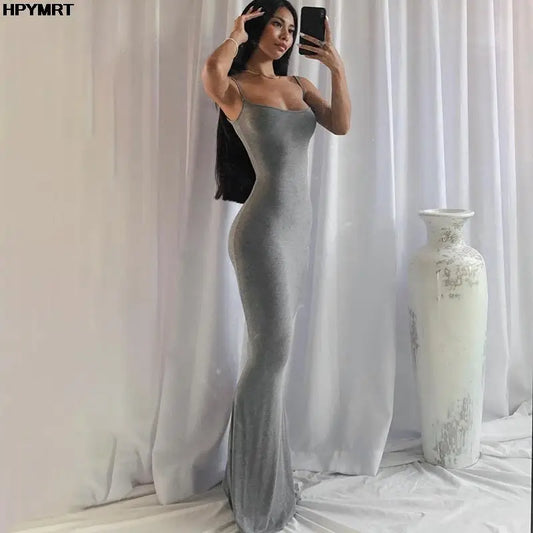 Vestido maxi satinado para mujer – sin mangas, espalda descubierta y estilo elegante  bodycon