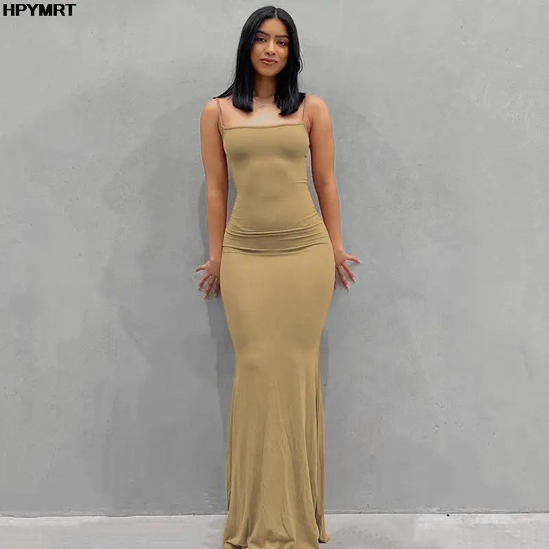 Vestido maxi satinado para mujer – sin mangas, espalda descubierta y estilo elegante  bodycon