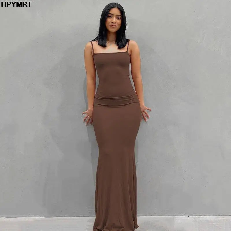 Vestido maxi satinado para mujer – sin mangas, espalda descubierta y estilo elegante  bodycon
